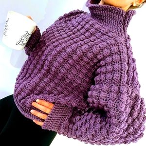 Unique Chunky Oversized Textured Turleneck Sweater